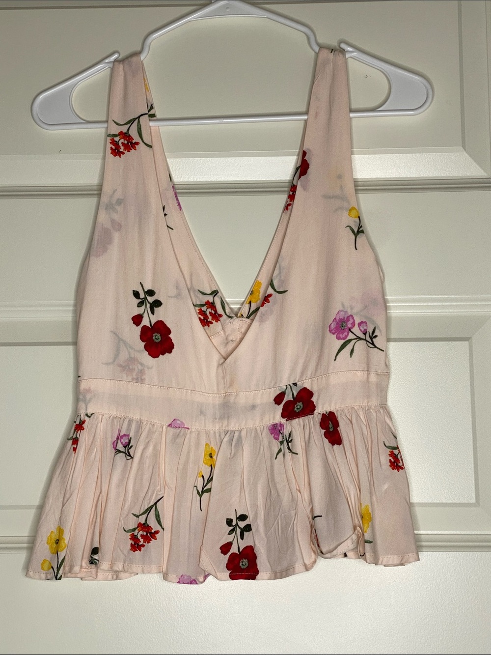 Forever 21 Pale Pink Floral Button-Front Peplum Cami - Picture 3 of 4